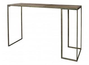 Mosazný antik kovový konzolový stůl s dřevěnou deskou Brasi - 120*42*78 cm