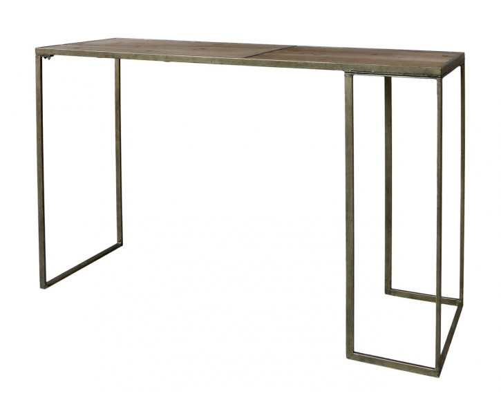 Mosazný antik kovový konzolový stůl s dřevěnou deskou Brasi - 120*42*78 cm