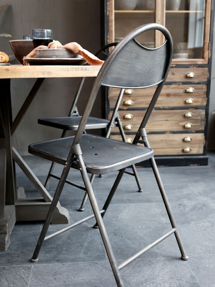 Černá antik kovová skládací židle Factory Chair - 42*53*89 cm