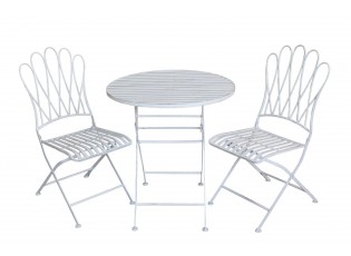 Krémová antik zahradní souprava stůl a 2 židle - Ø 70*75 / 2x 55*42*93 cm