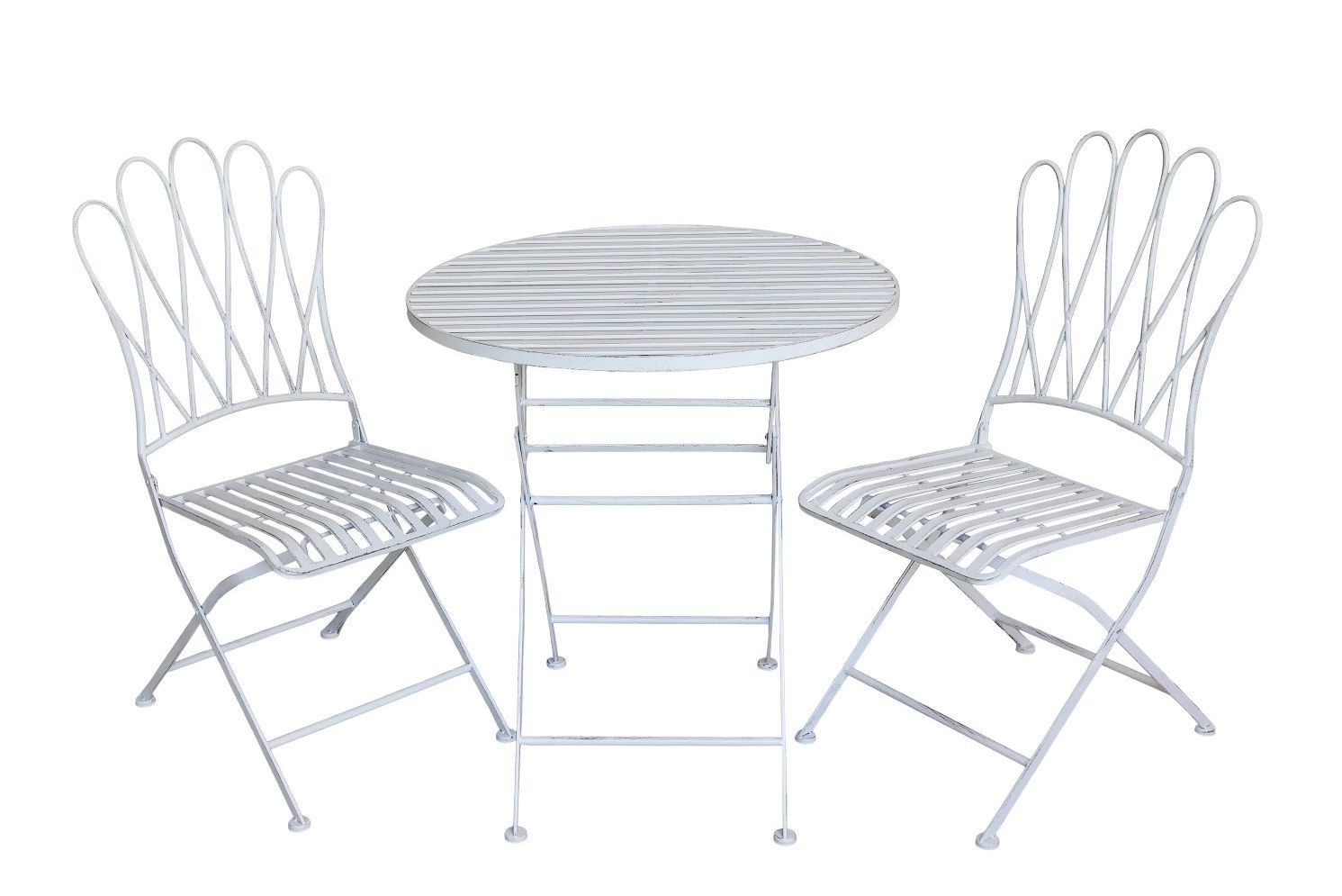 Krémová antik zahradní souprava stůl a 2 židle Giggia - Ø 70*75 / 2x 55*42*93 cm Chic Antique