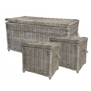 Set 3ks přírodní ratanový koš Antique - 108*52*52 / 44*48*27 cm