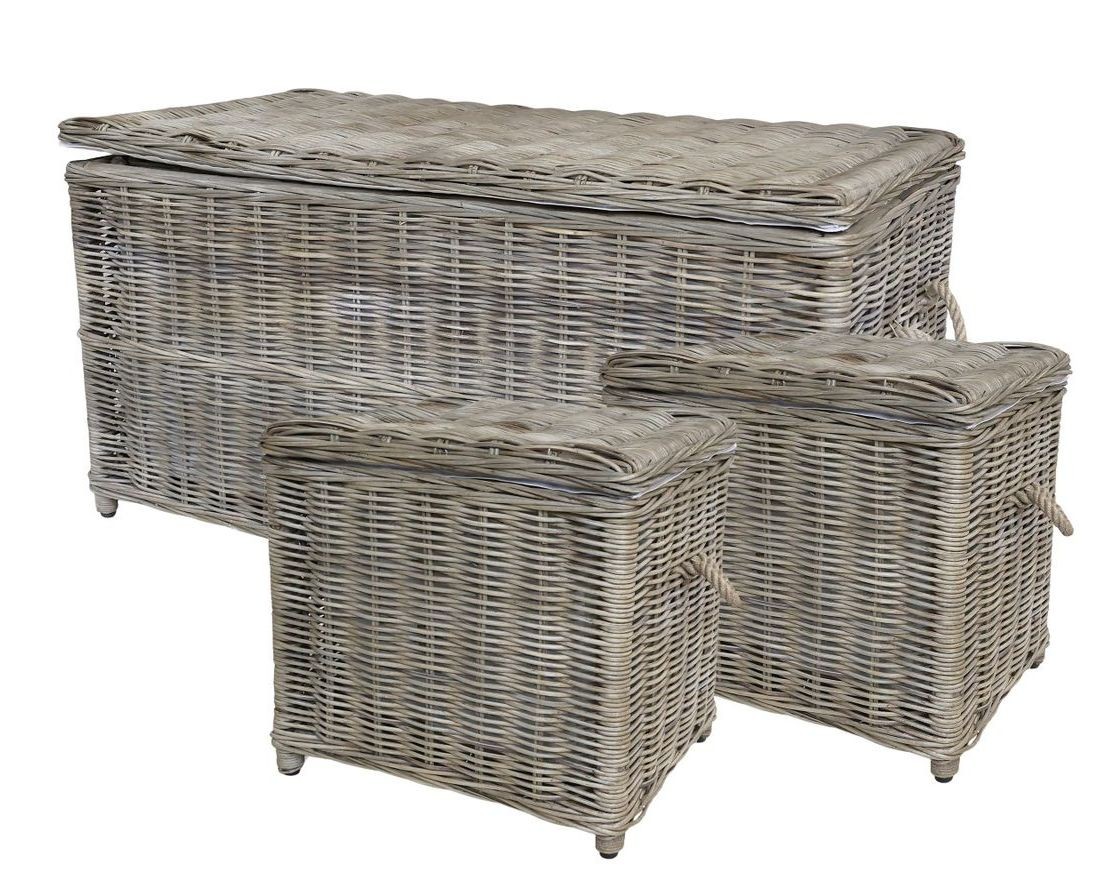 Set 3ks přírodní ratanový koš Antique - 108*52*52 / 44*48*27 cm
