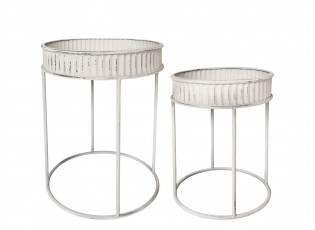 2ks krémový antik kovový stolek na květiny Jimmo - Ø 48*62/ Ø 38*50 cm