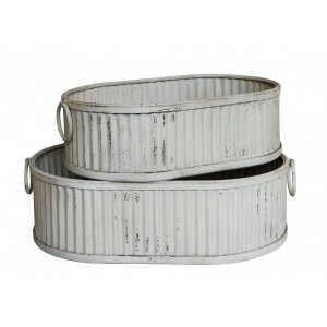 2ks krémový antik plechový obal na květináč Planters - 63*40*18/ 55*35*16 cm