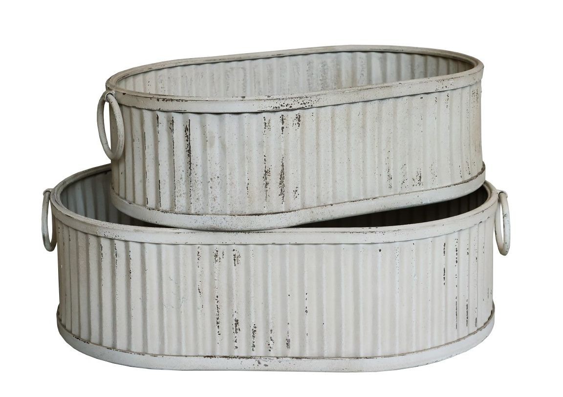 2ks krémový antik plechový obal na květináč Planters - 63*40*18/ 55*35*16 cm
