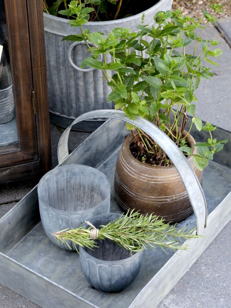 Dekorační plechový zinkový antik box podnos s rukojetí - 54*32*10 cm