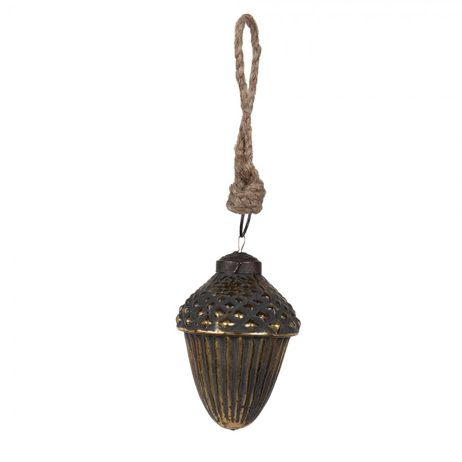 Černozlatá skleněná vánoční ozdoba ve tvaru žaludu XS - Ø 6*8 cm