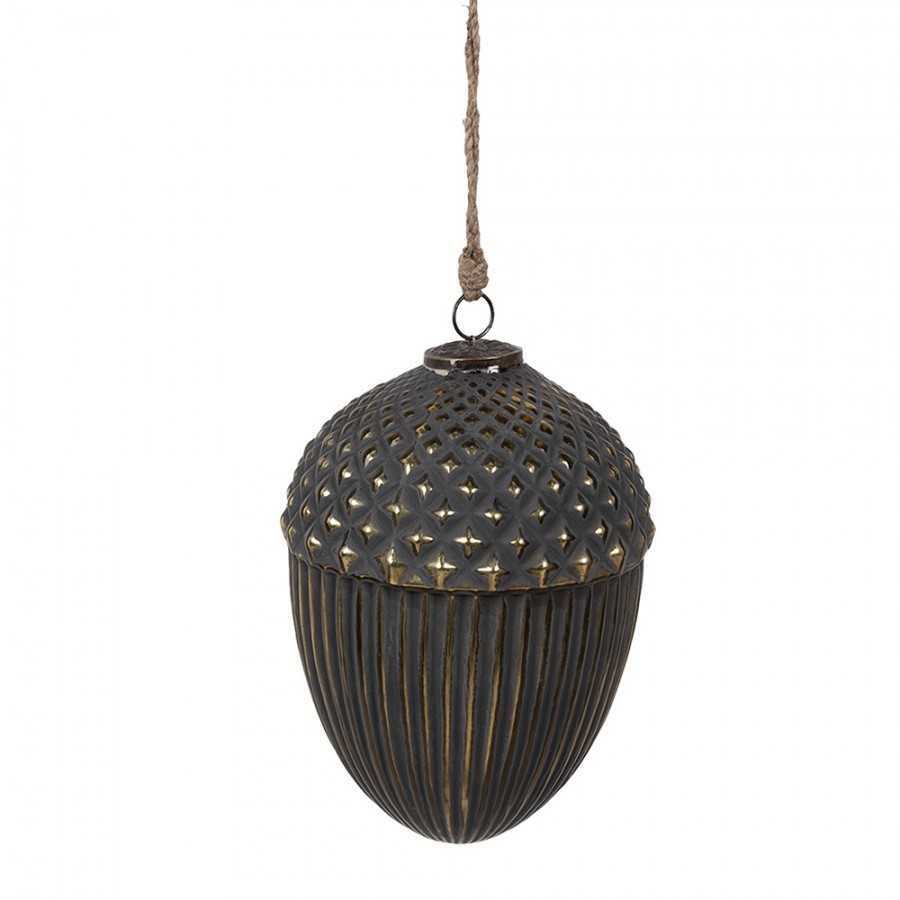 Černozlatá skleněná vánoční ozdoba ve tvaru žaludu XL - Ø 18*27 cm 
