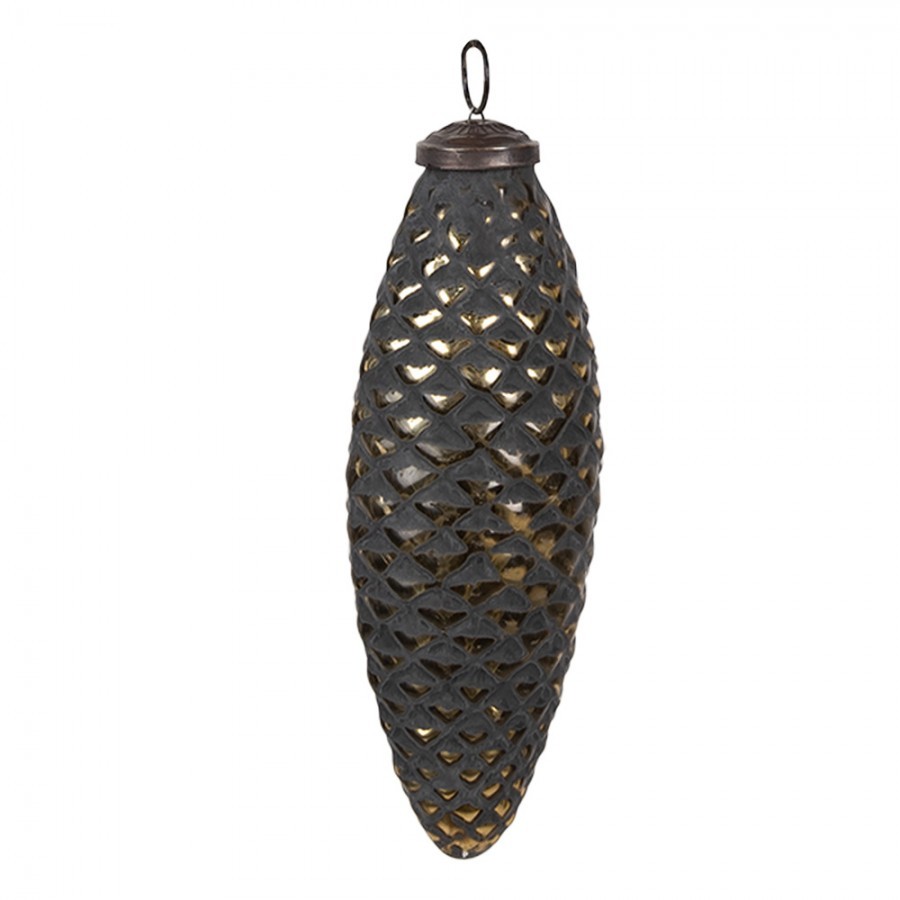 Černozlatá skleněná vánoční ozdoba ve tvaru šišky M - Ø 6*5*17 cm