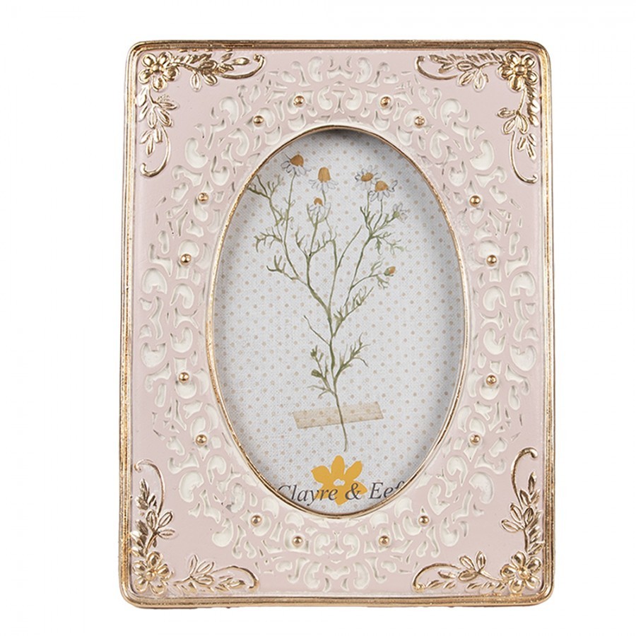 Růžovo- zlatý fotorámeček s květinovým motivem - 15*2*20 cm / 10*15 cm