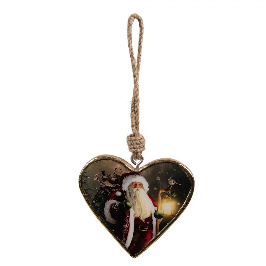Christmas Ornament 13x2x13 Cm Red Wood Santa Claus Heart-Shaped - 
