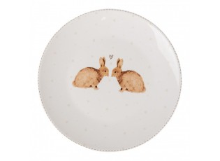 Breakfast Plate ? 20 Cm White Brown Porcelain Rabbits - 20,00 cm