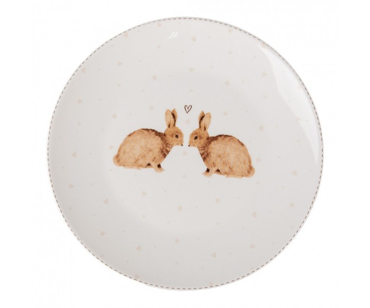 Breakfast Plate ? 20 Cm White Brown Porcelain Rabbits - 20,00 cm Clayre & Eef