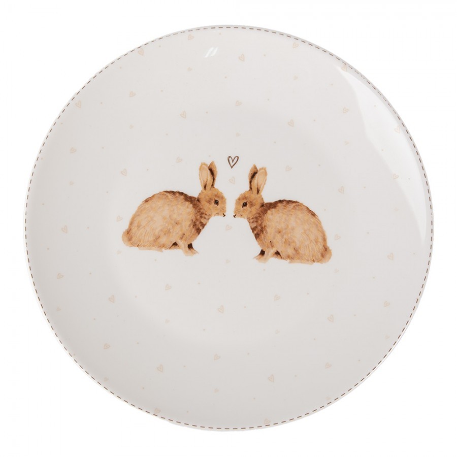 Breakfast Plate ? 20 Cm White Brown Porcelain Rabbits - 20,00 cm