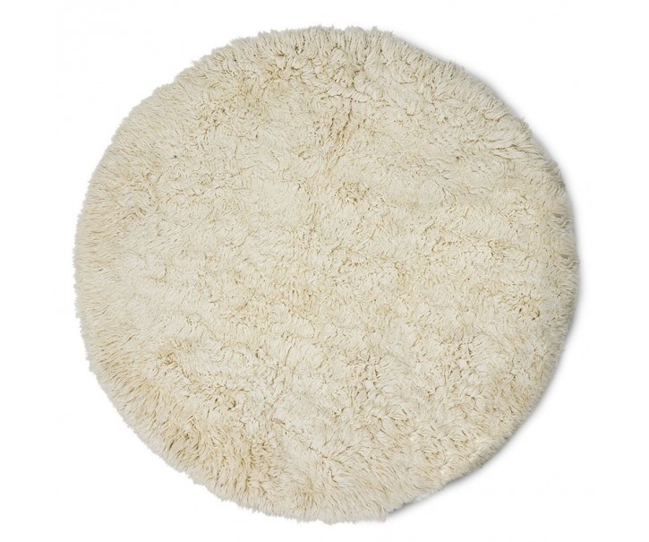 Krémový nadýchaný vlněný kulatý koberec Tarrio - Ø 250 cm