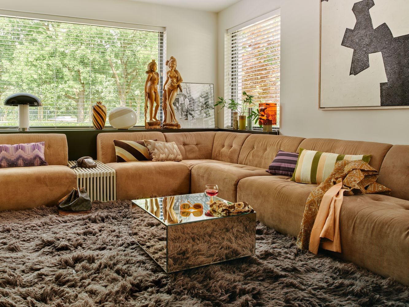 Hnědý nadýchaný vlněný koberec Fluffy rug espresso - 200*300 cm