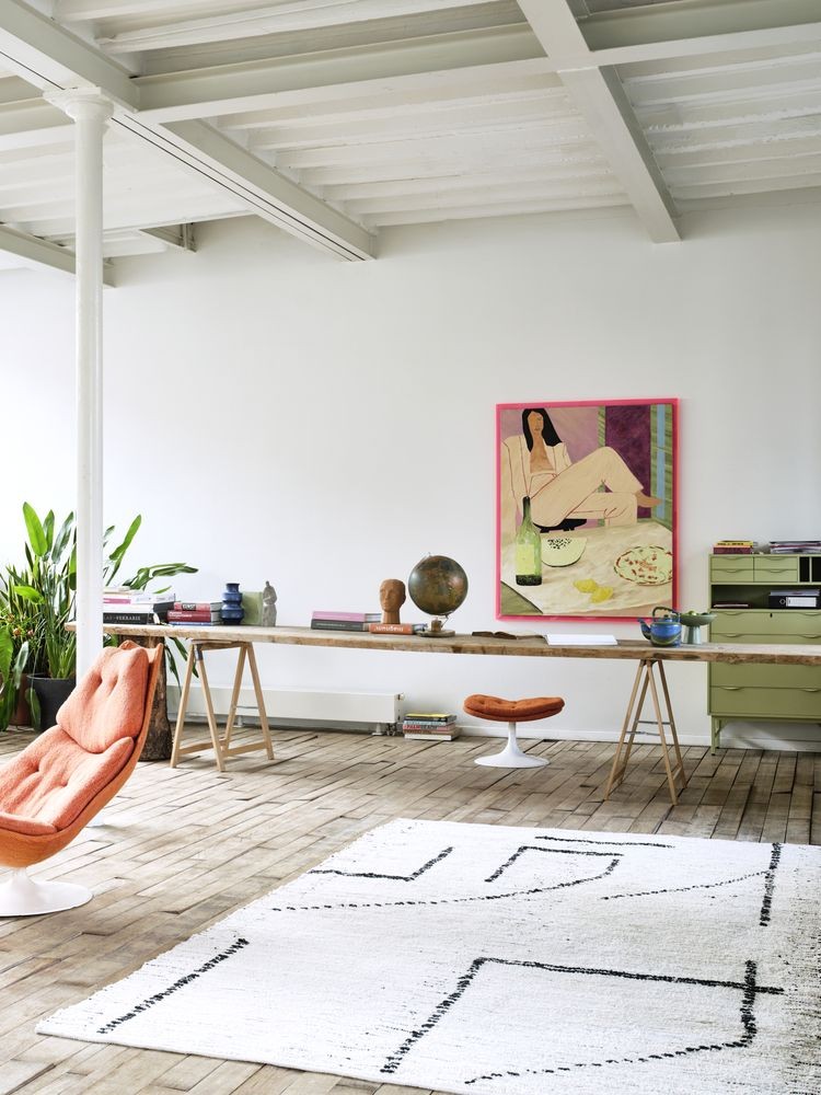 Béžový ručně tkaný bavlněný koberec se vzorem Woven - 200*300 cm