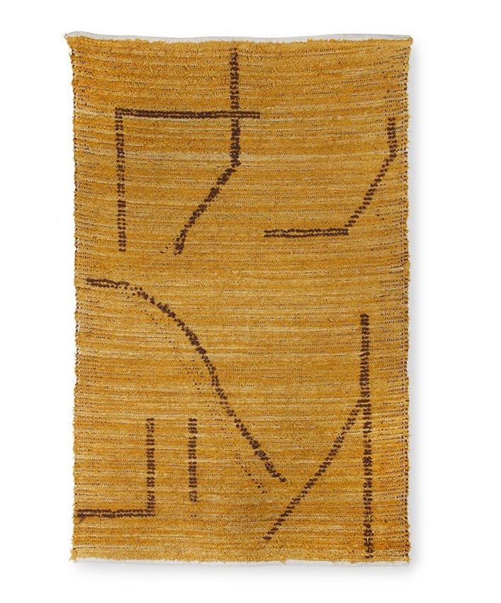 Okrový ručně tkaný bavlněný koberec se vzorem Woven - 120*180 cm