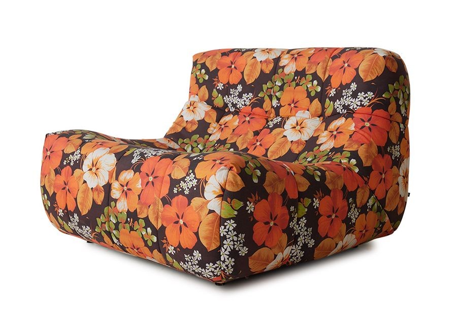 Květované oranžovo-hnědé venkovní pěnové lehátko Lazy Lounge - 105*105*75 cm 