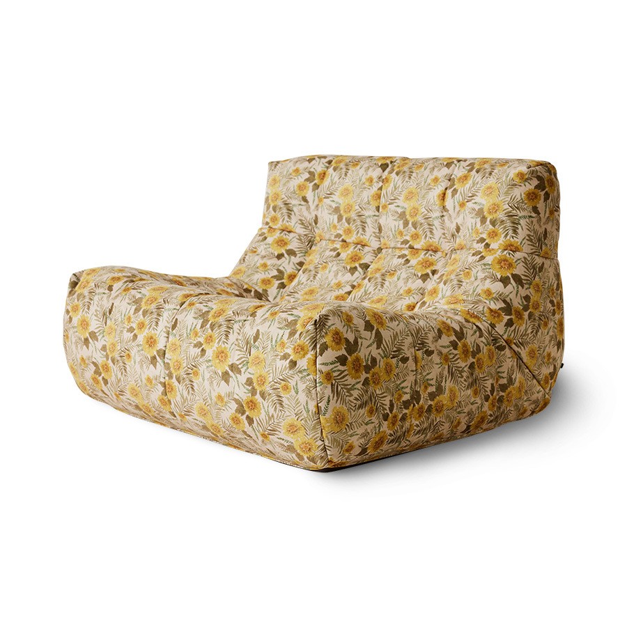 Béžová pěnová lenoška se žlutými květy Lazy Lounge - 105*105*75 cm 