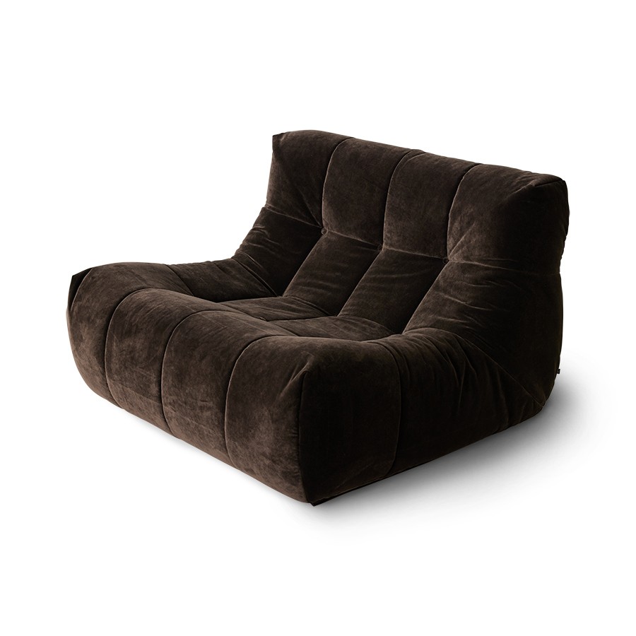 Hnědá sametová pěnová lenoška Lazy Lounge espresso - 105*105*75 cm 