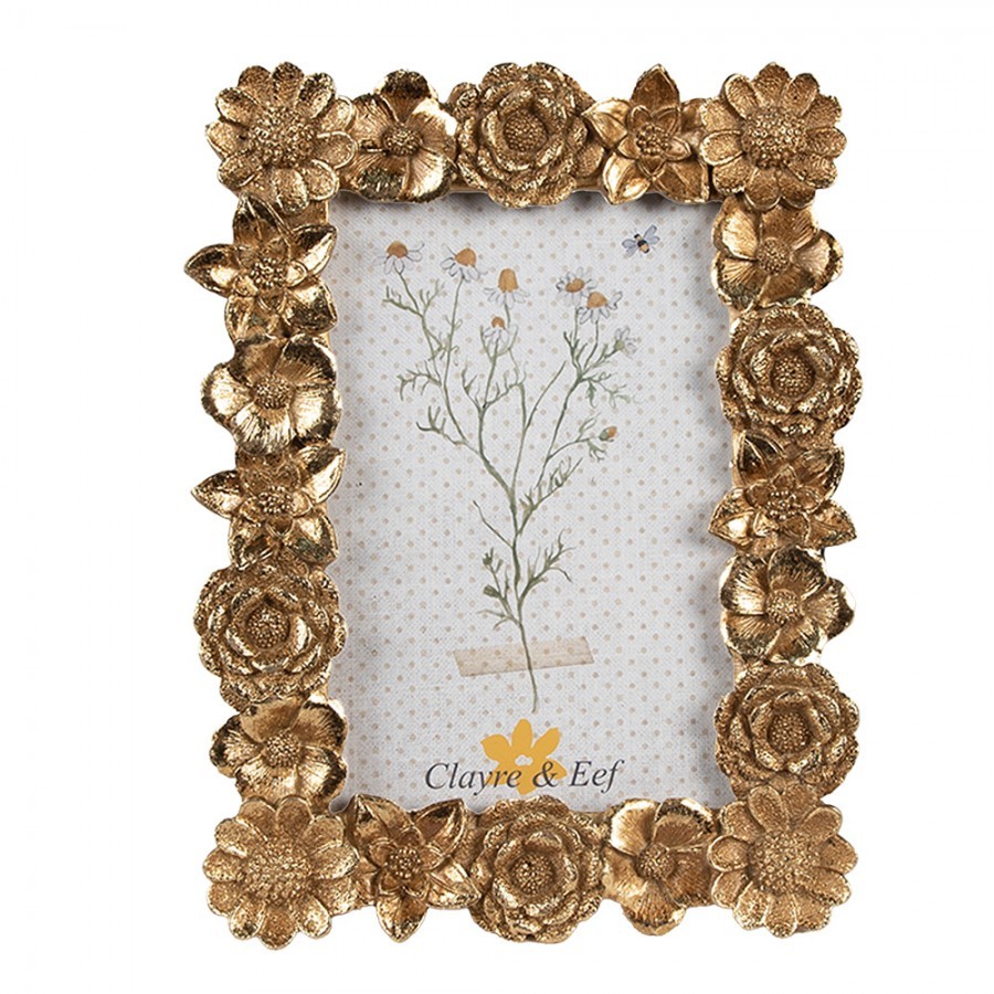 Zlatý fotorámeček s květinovým okrajem - 16*2*20 cm / 10*15 cm