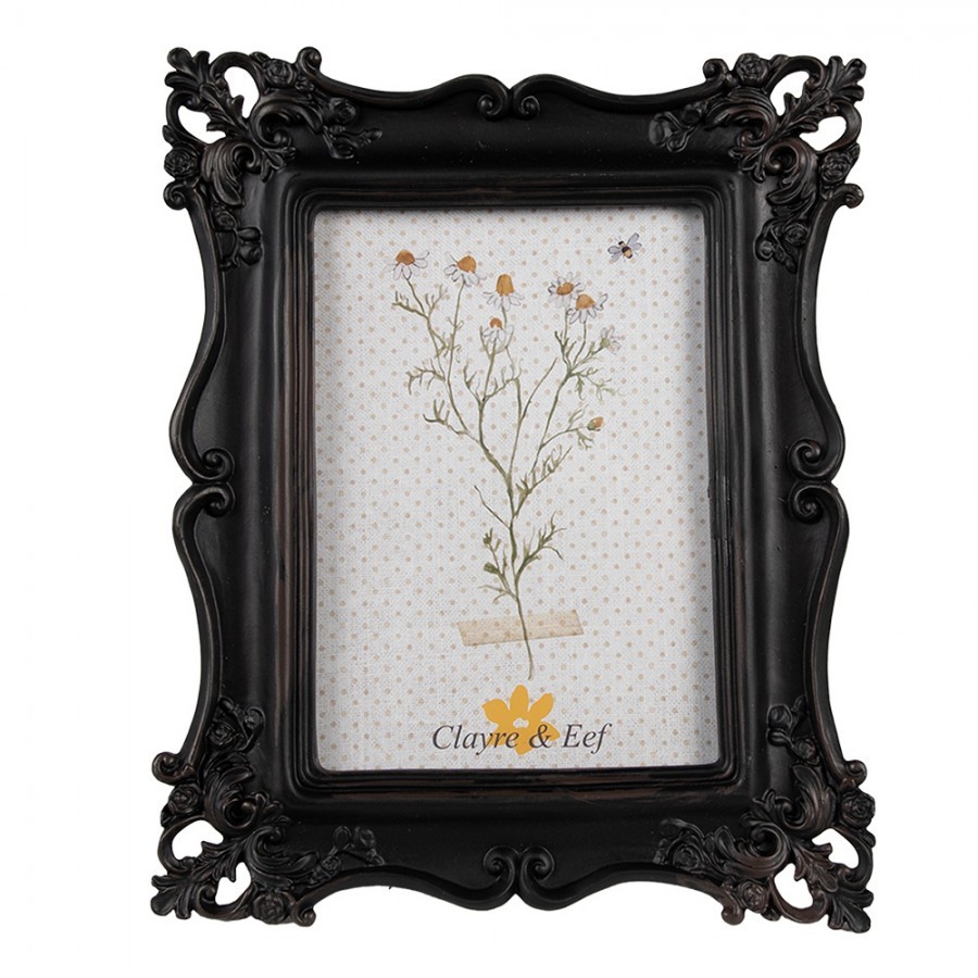 Černý fotorámeček s květinovými ornamenty - 20*2*25 cm / 13*18 cm Clayre & Eef