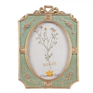 Zeleno - zlatý fotorámeček s květinovým motivem - 16*2*24 cm / 13*18 cm