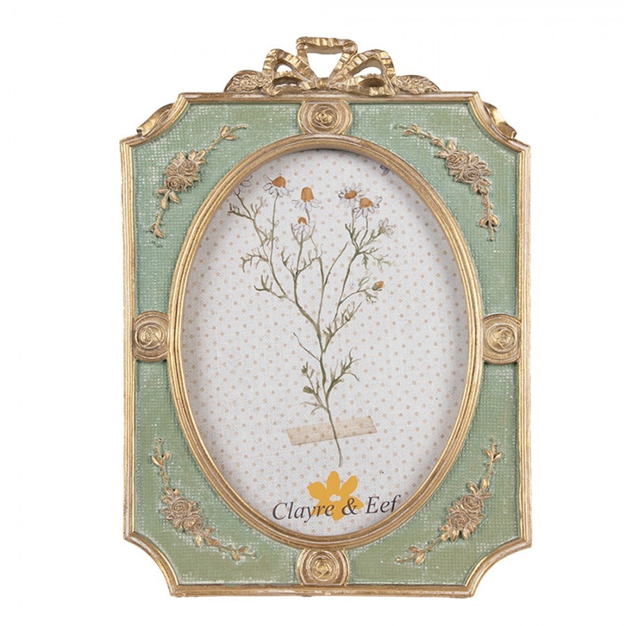 Zeleno - zlatý fotorámeček s květinovým motivem - 16*2*24 cm / 13*18 cm Clayre & Eef
