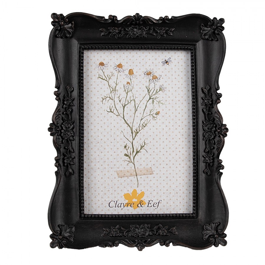 Černý fotorámeček s květinovými ornamenty - 15*2*20 cm / 10*15 cm