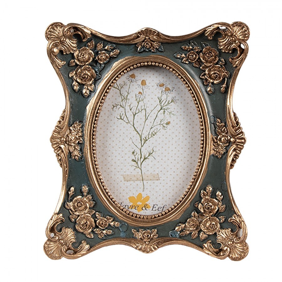 Černo - zlatý fotorámeček s ornamenty růží - 11*2*13 cm / 6*9 cm