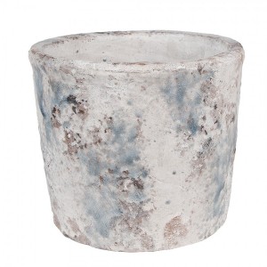 Bílo-šedý antik terakotový květináč Teracci L - Ø 18*15 cm 