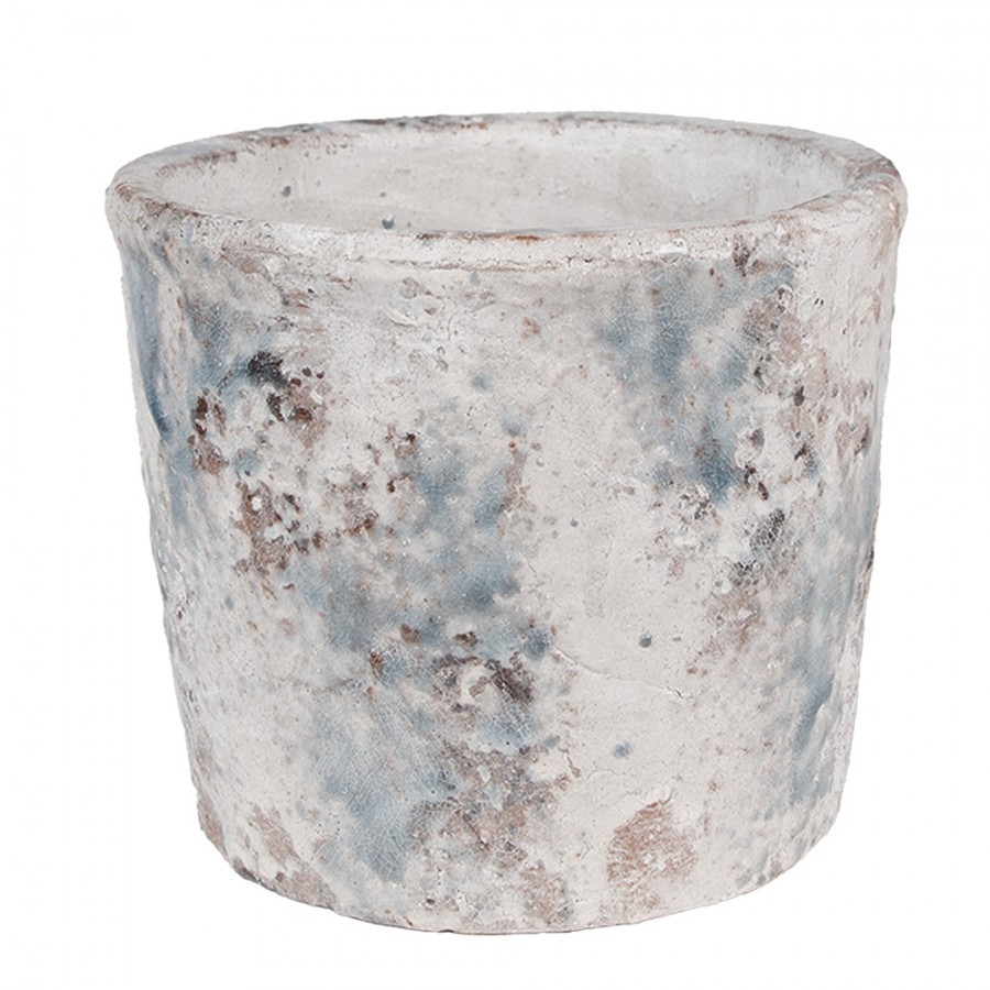 Bílo-šedý antik terakotový květináč Teracci L - Ø 18*15 cm 