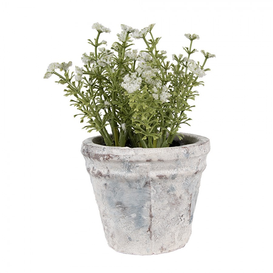 Bílo-šedý antik terakotový květináč Teracci S - Ø 10*8 cm