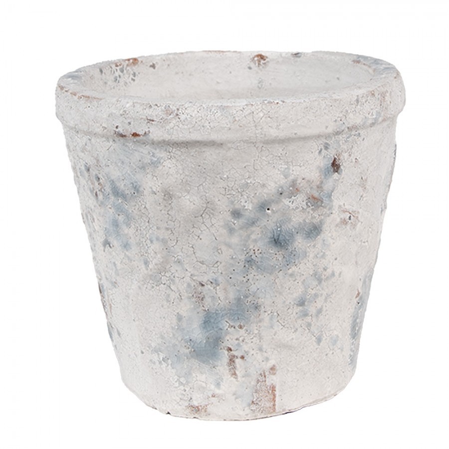 Bílo-šedý antik terakotový květináč Teracci M - Ø 12*11 cm