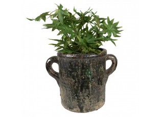 Zelený antik terakotový květináč s oušky Teracci L - 26*18*21 cm