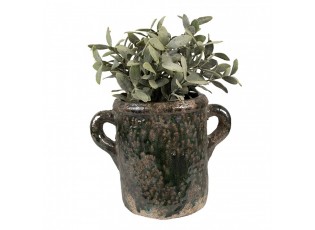 Zelený antik terakotový květináč s oušky Teracci M - 21*14*16 cm