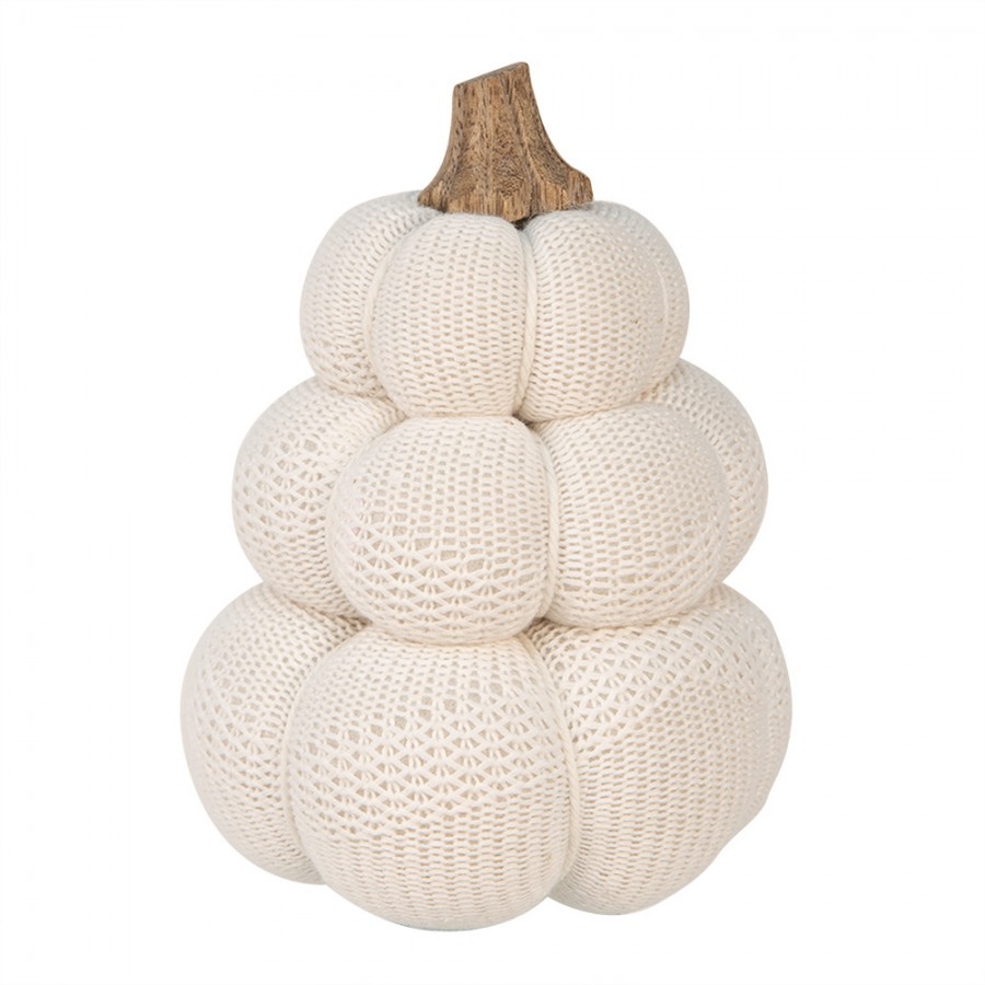 Krémová pletená dekorace dýně Pumpkin - Ø 13*18 cm  Clayre & Eef