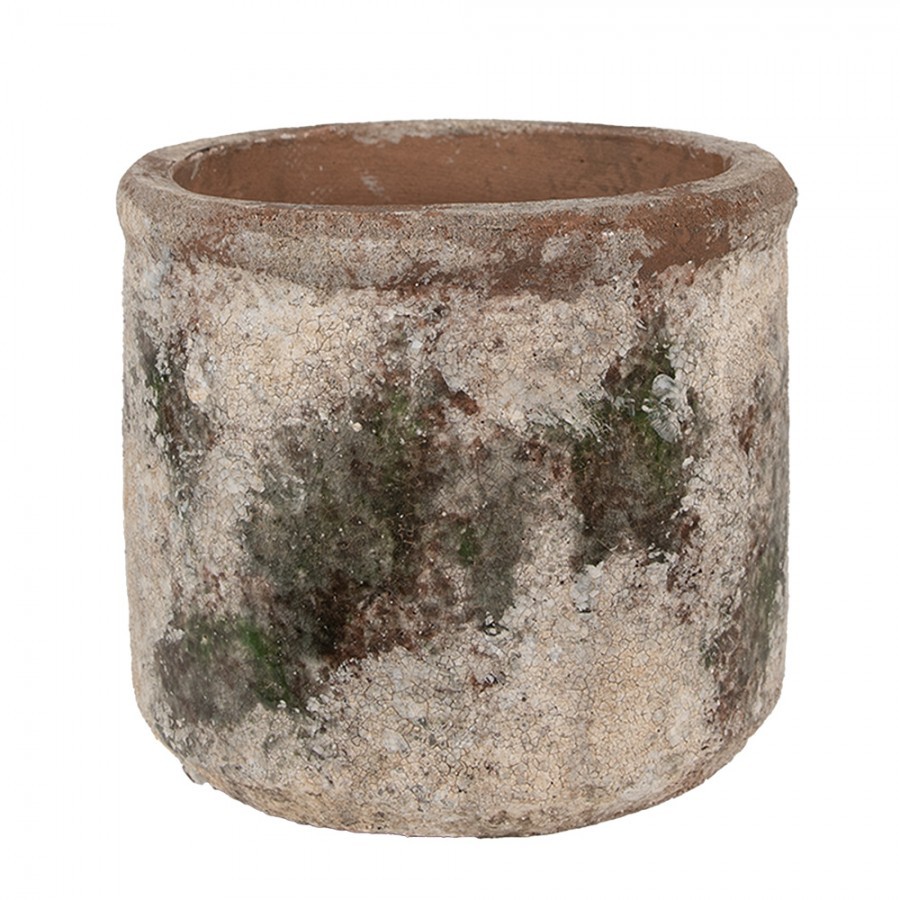 Dekorativní béžovo-zelený antik terakotový květináč Teracci M - Ø 14*12 cm
