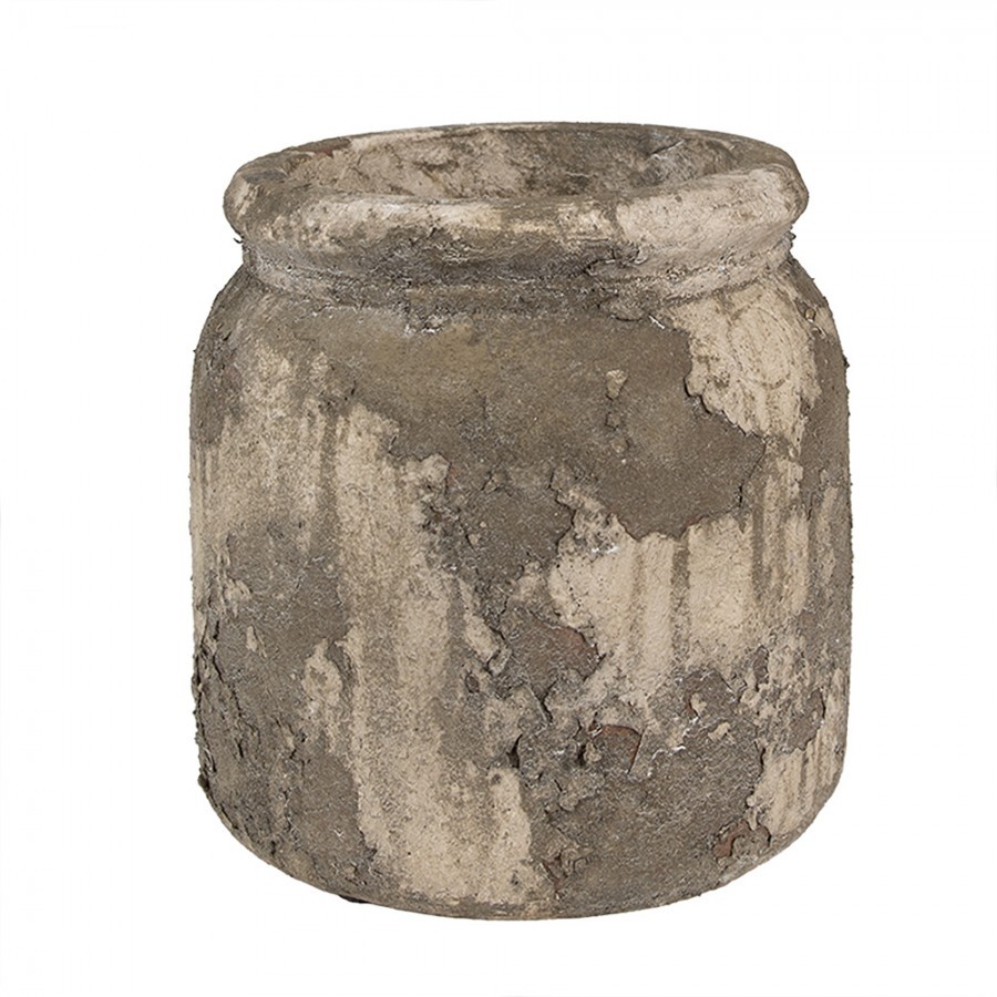 Dekorativní béžovo-šedý antik terakotový květináč Teracci M - Ø 14*13 cm