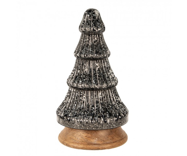 Skleněná vánoční dekorace třpytivého stříbrného stromečku - 13*24 cm Clayre & Eef