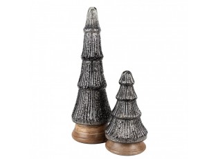 Skleněná vánoční dekorace třpytivého stříbrného stromečku - 13*24 cm 