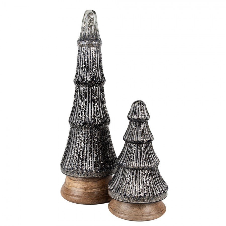 Skleněná vánoční dekorace třpytivého stříbrného stromečku - 13*24 cm 