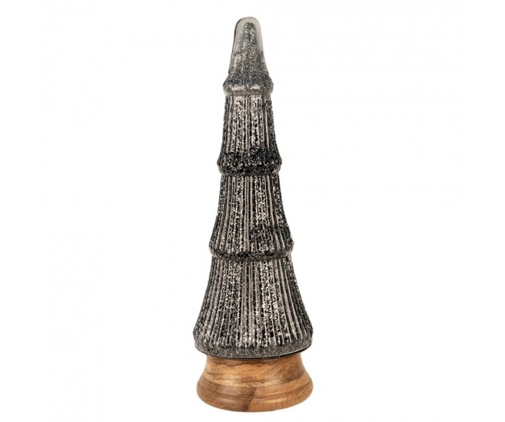 Skleněná vánoční dekorace třpytivého stříbrného stromečku - 15*44 cm Clayre & Eef