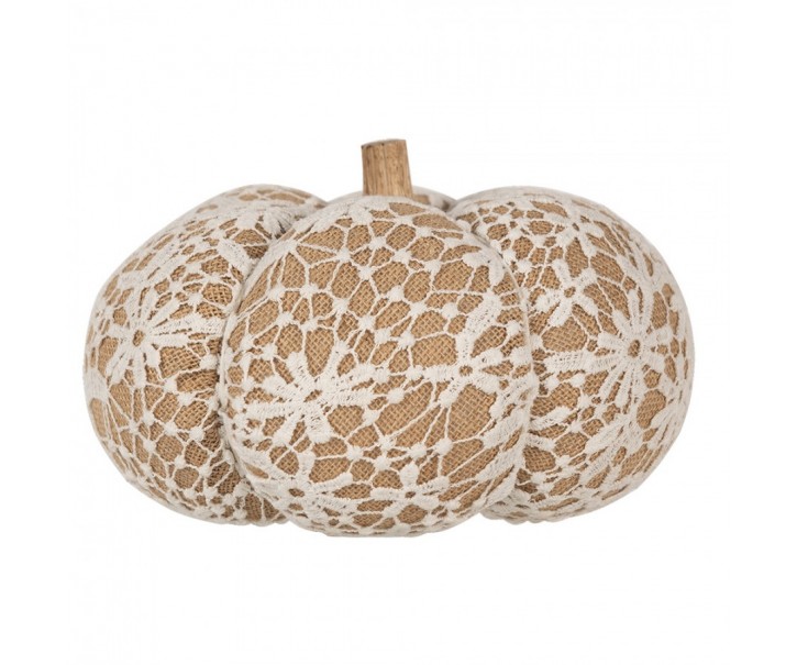 Hnědo-bílá krajková dekorace dýně Pumpkin XXL - Ø 25*16 cm 