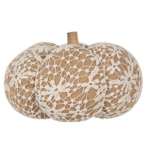 Hnědo-bílá krajková dekorace dýně Pumpkin XXL - Ø 25*16 cm 