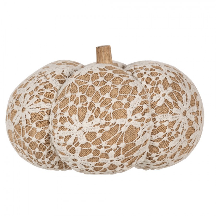 Hnědo-bílá krajková dekorace dýně Pumpkin XXL - Ø 25*16 cm  Clayre & Eef