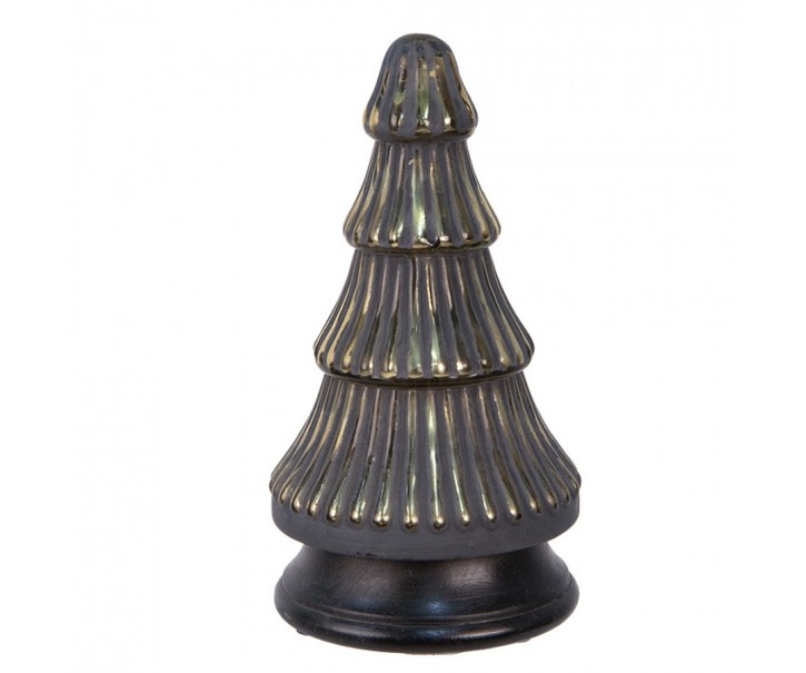Skleněná vánoční dekorace černozlatého stromečku - 14*25 cm Clayre & Eef