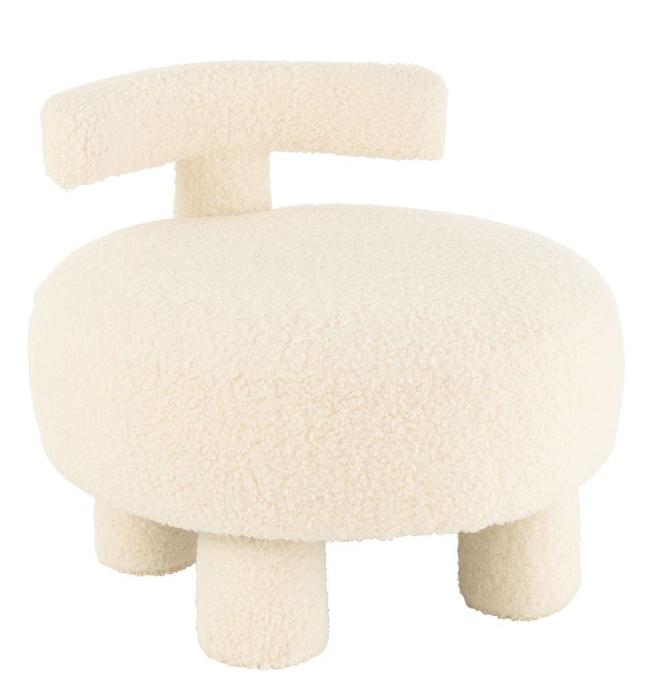 Bílá kulatá stolička s opěrkou Teddy Bouclé White - Ø 52*49 cm